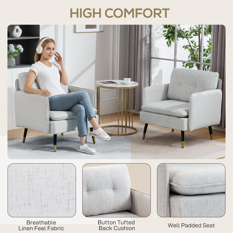 Upholstered Accent Chairs Set of 2 with Tufted Back - Cream White