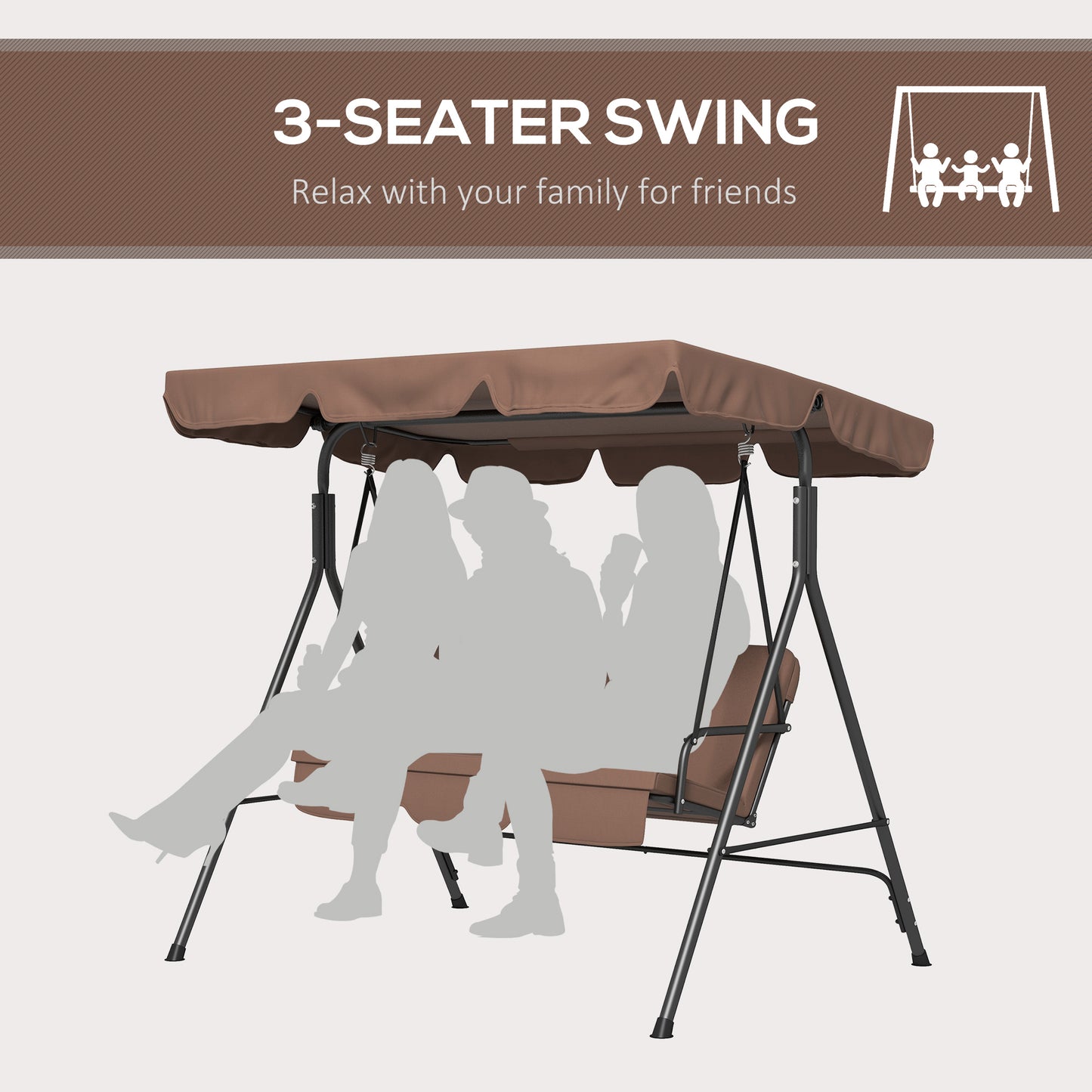 3-Seater Outdoor Porch Swing with Adjustable Canopy, Patio Swing Chair for Garden, Poolside, Backyard, Red