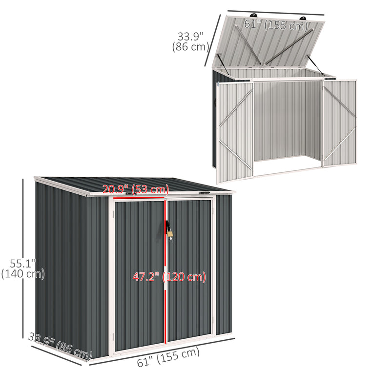 5' x 3' Garbage Bin Shed with Double Doors and Openable Lid
