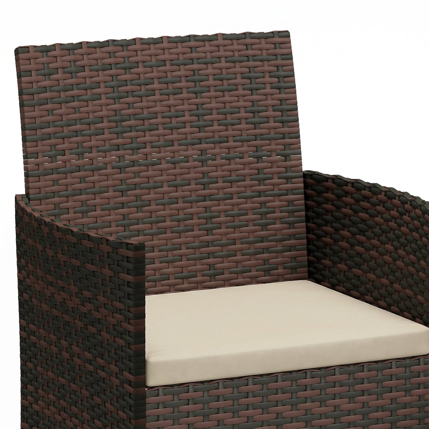 Wicker Bistro Set, 3 Piece Patio Furniture Set with 2-Tier Glass Top Table, Cushions for Balcony, Porch, Khaki