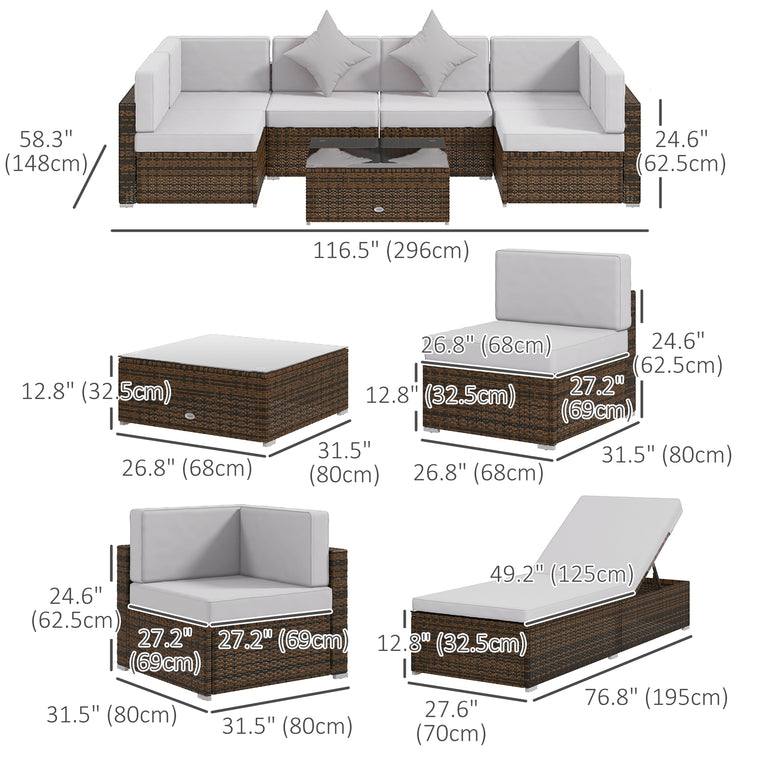 9 Pieces Wicker Patio Furniture Set with Cushion, Light Grey