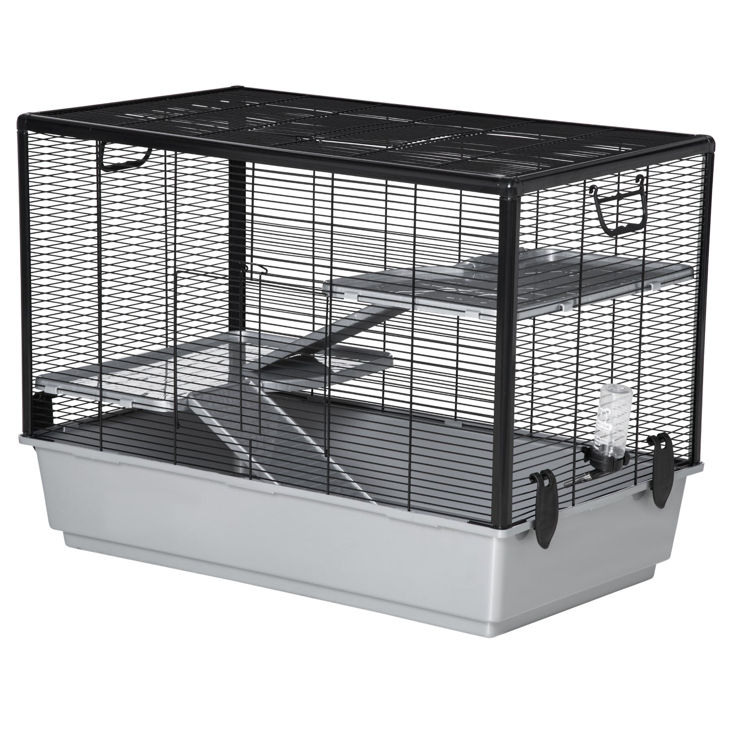 3-tier Hamster Cage, Guinea Pig Cage with Accessories Food Dish Water Bottle, Ramps, 31.5"x19"x 23", Grey