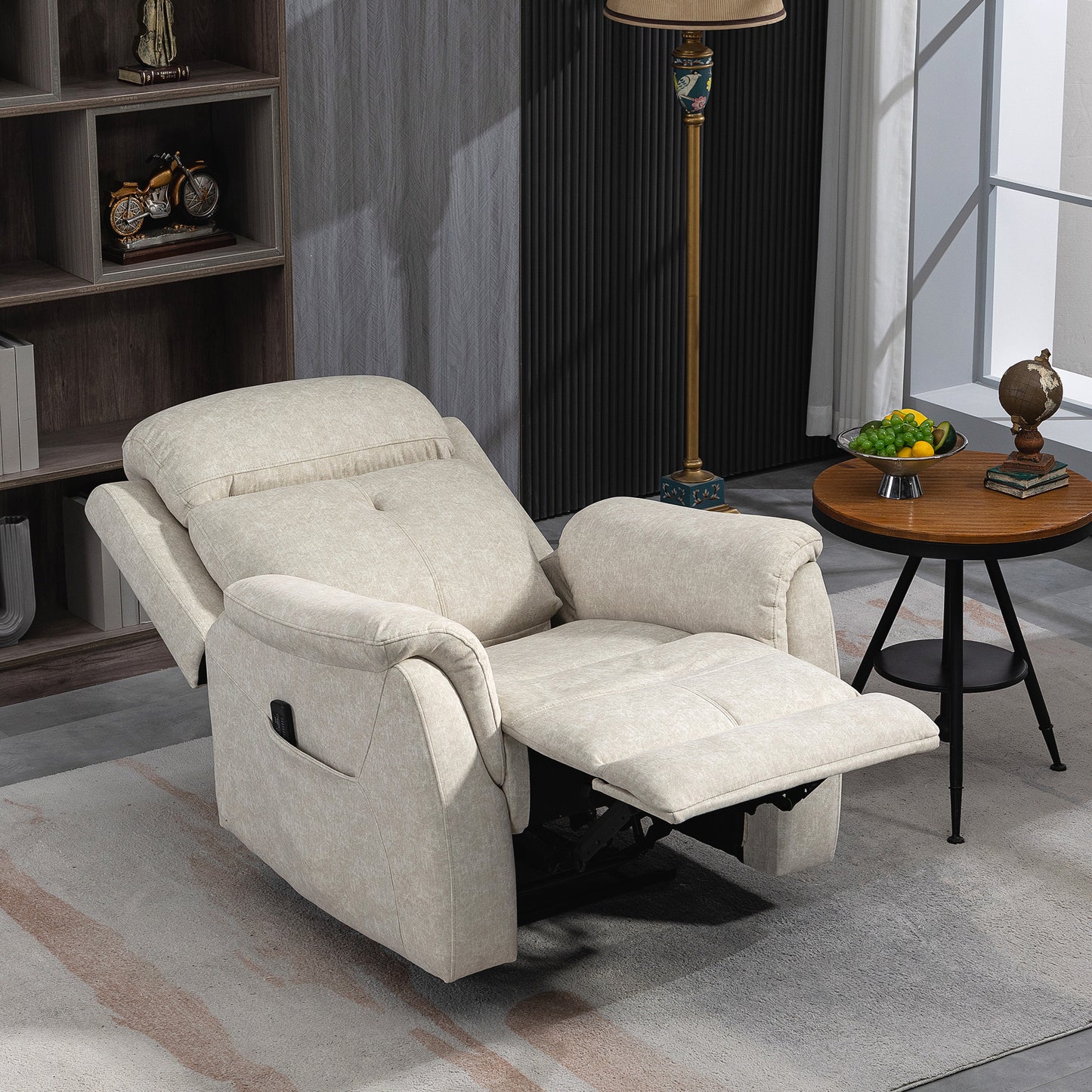 Manual Recliner Chair with Vibration Massage, Reclining Chair for Living Room with Side Pockets, Beige