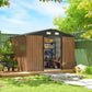 9.1'x6.4'x6.3' Garden Storage Shed, Outdoor Storage Tool House with Vents, Foundation and Lockable Double Doors, Teak