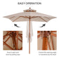 10x10ft Wood Square Patio Umbrella Garden Market Parasol Sunshade Canopy with 2 Pulley Pagoda Style, Khaki