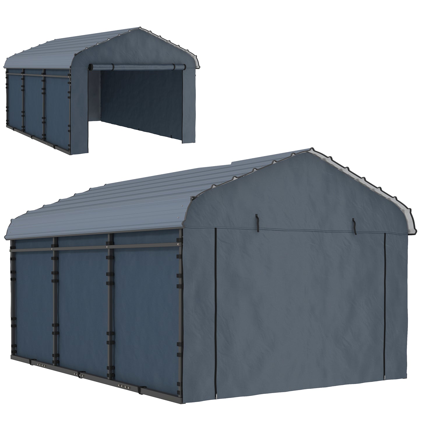 Metal Carport, Heavy Duty Garage Car Shelter with Galvanized Metal Roof and Removable Sidewalls, Light Grey