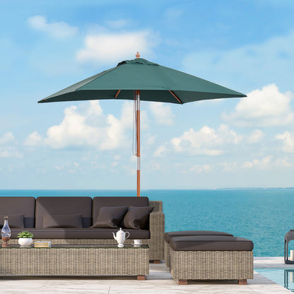 6.6x5ft Green Wooden Market Parasol with Tilt Mechanism