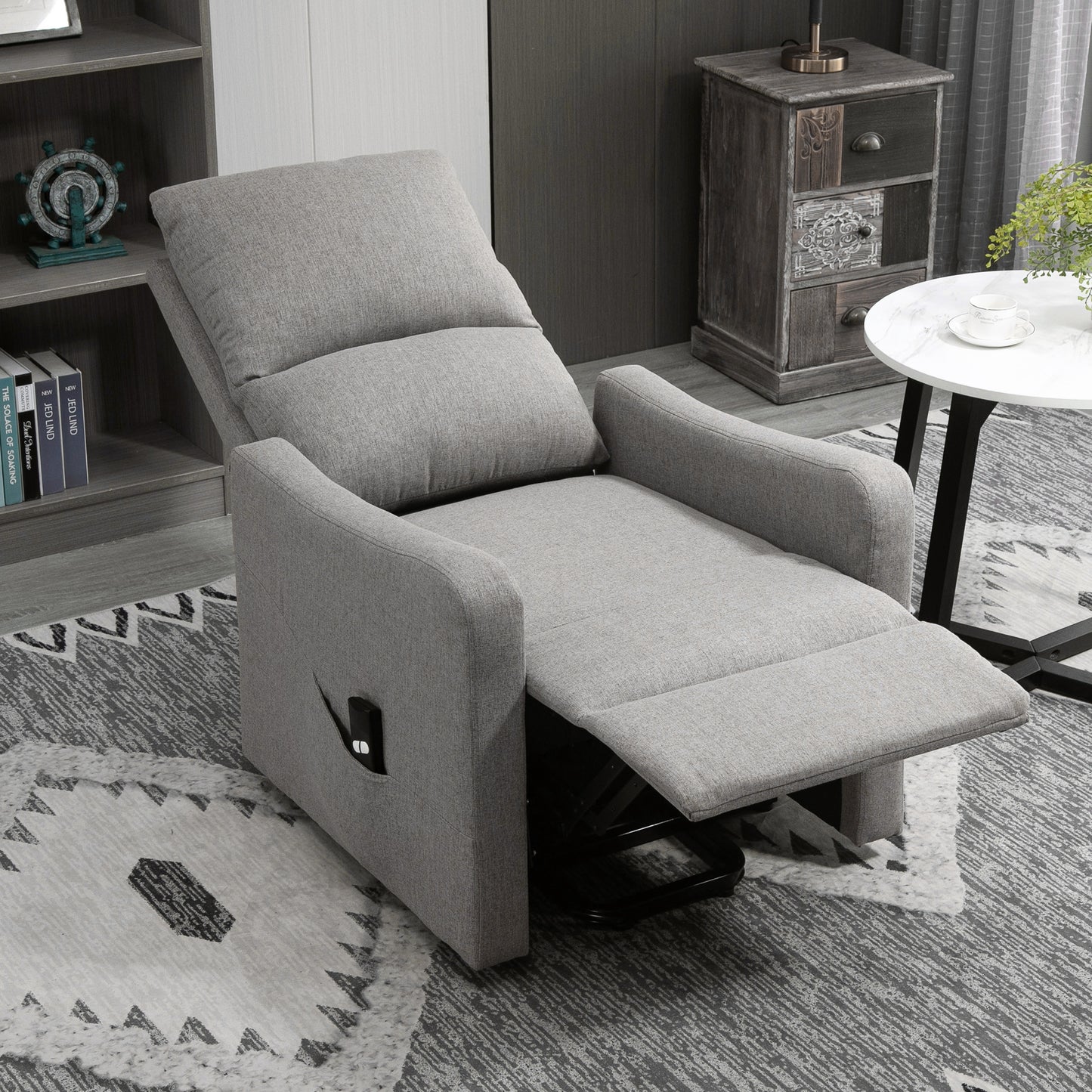 Electric Power Lift Recliner Chair with Remote Control and Side Pocket for Living Room, Grey