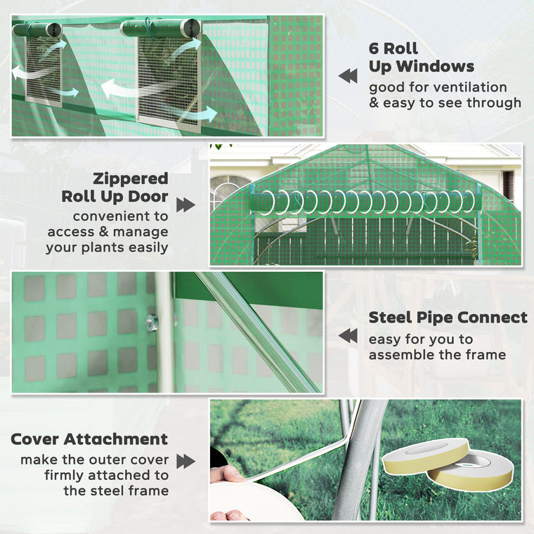 6.6' x 11' x 7' Green Portable Walk-In Tunnel Greenhouse