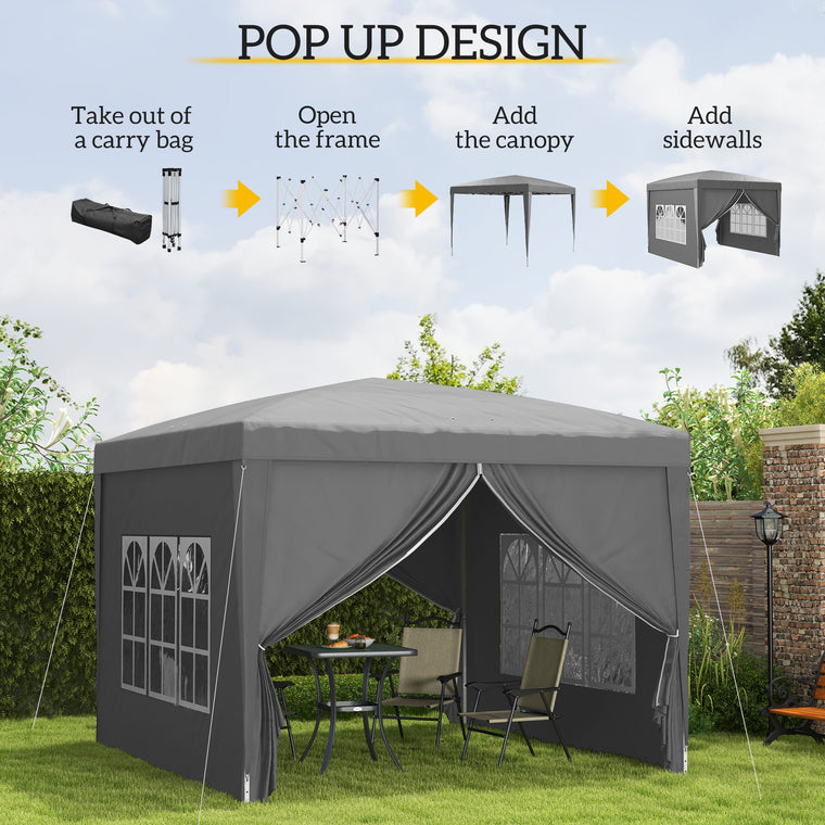 10' x 10' Grey Pop-Up Party Tent Gazebo with Carry Bag