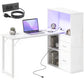54" Computer Desk with Drawers, Home Office Desk with Storage, Power Outlets and LED Lights, White