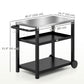 3-Shelf Outdoor Grill Dining Cart Pizza Oven Stand with Stainless Steel Top, Movable BBQ Food Prep Table Outdoor Kitchen Island with Hooks Wheels Handle, Charcoal Grey