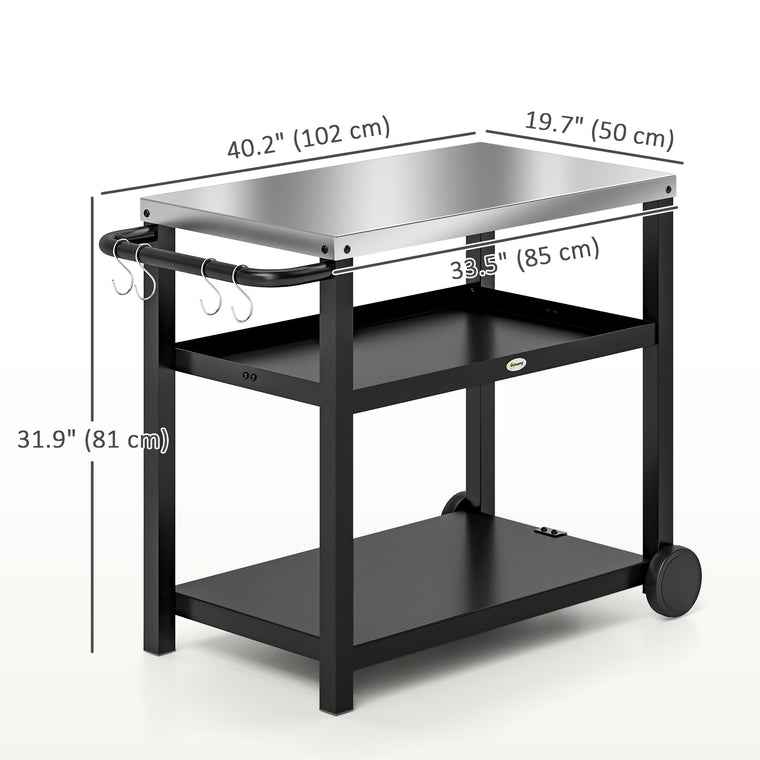 Charcoal Grey 3-Shelf Pizza Oven Stand with Steel Top