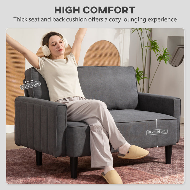2-Seater Linen Loveseat Sofa - Dark Grey