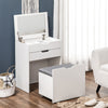 Vanity Set with Flip Top Mirror, Makeup Vanity Desk with Stool, Dressing Table with Drawer and 7 Compartments, White