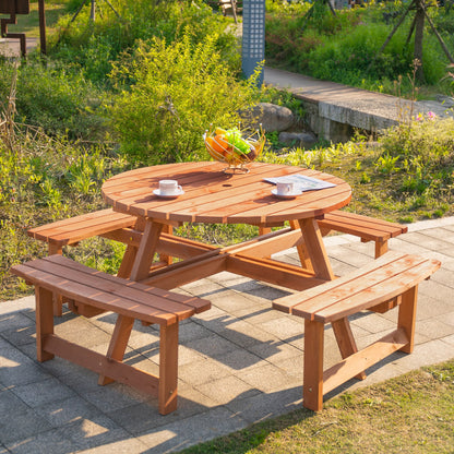 Round Wooden Pub Bench & Picnic Table Set, 8 Seats