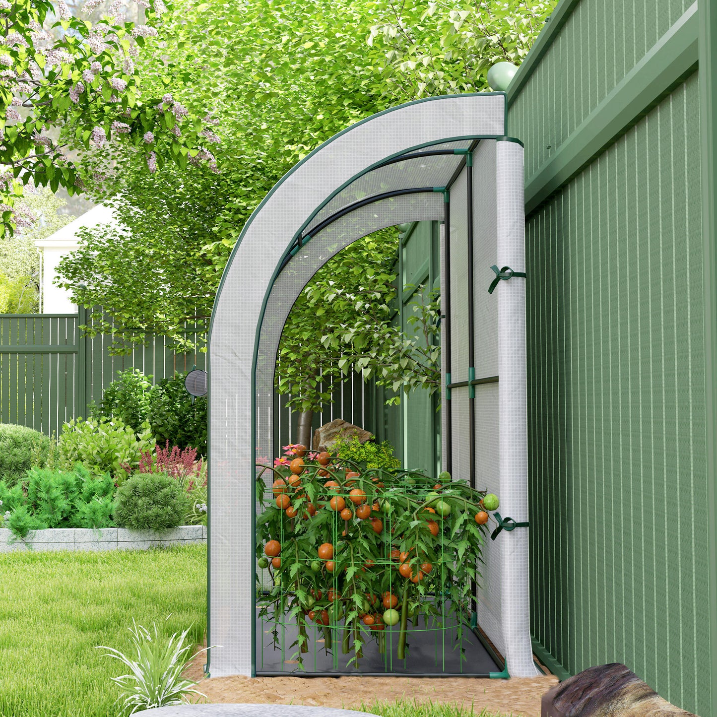 Walk-in Lean-to Greenhouse, Outdoor Gardening Green House with Zipper Roll-up Doors and Window