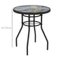 23.6" Round Patio Table, Outdoor Side Table with Glass Printed Top, Multicolour