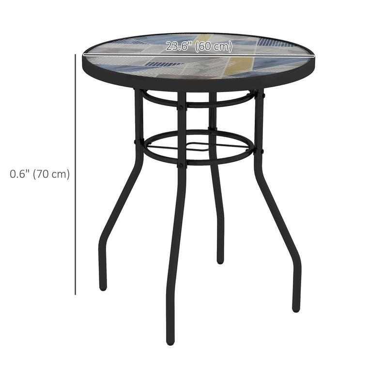 23.6" Round Side Table with Printed Glass Top