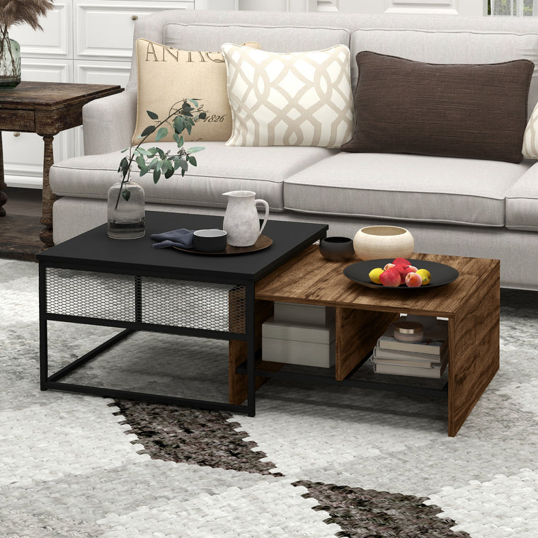 Industrial Square Nesting Tables Set of 2 - Black