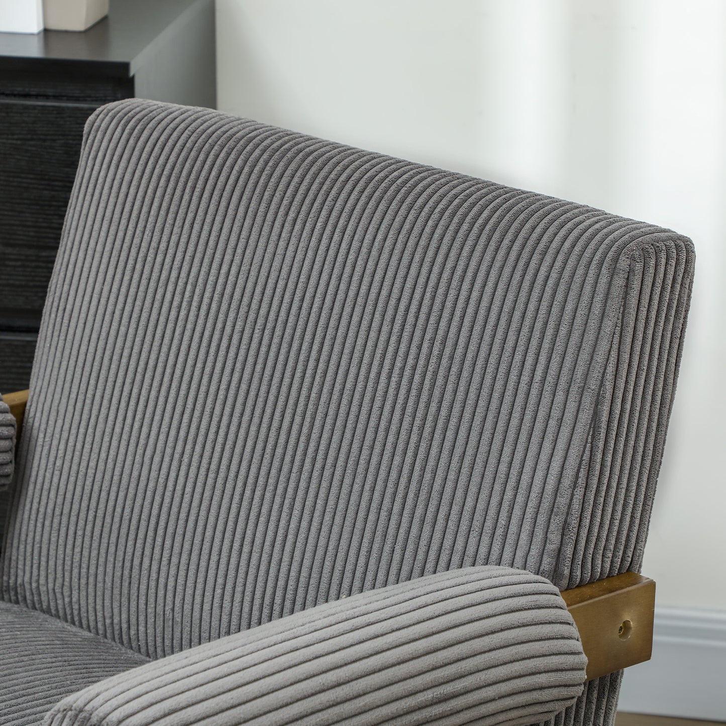 Corduroy Accent Chair Armchair with Wide Seat and Soft Padded Armrests for Reading, Bedroom, Dark Grey
