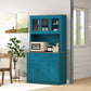 71" Pantry Cabinet with Microwave Space, Buffet with Hutch, 2 Drawers, Adjustable Shelves and Glass Doors, Navy Blue