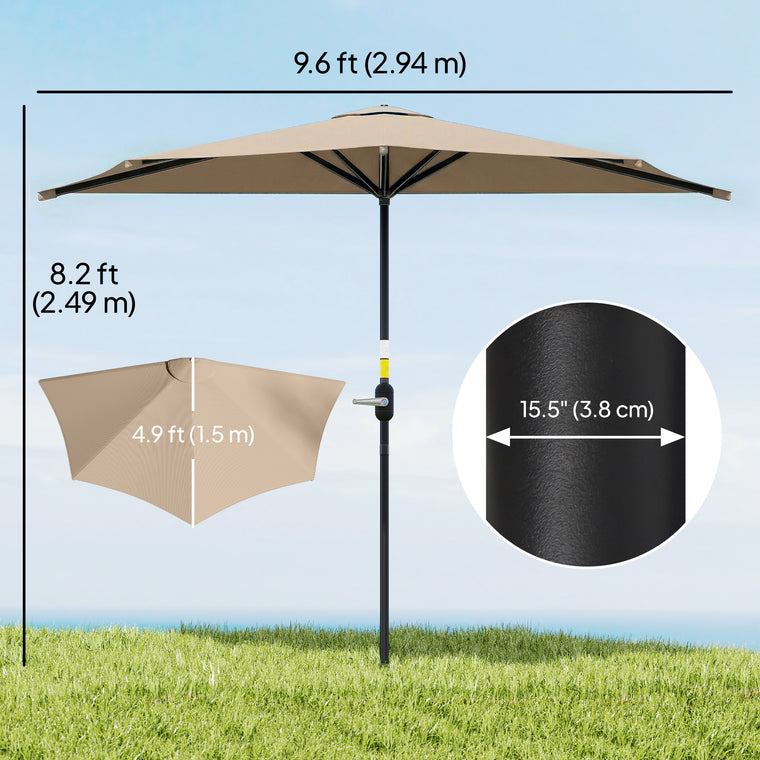9.8' Coffee Half-Round Patio Umbrella with Crank Handle