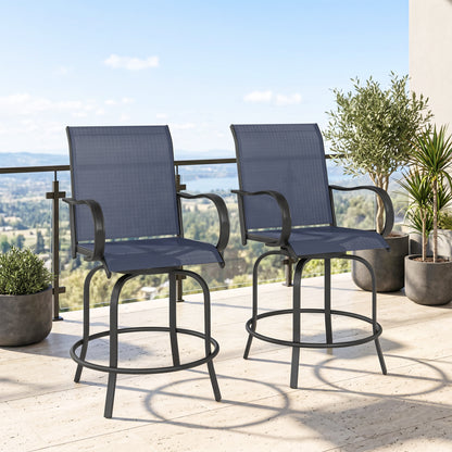 Outdoor Bar Stools Set of 2, 360° Swivel Bar Height Chairs, 26.8" x 29.5" x 48.4", Tan - Natural