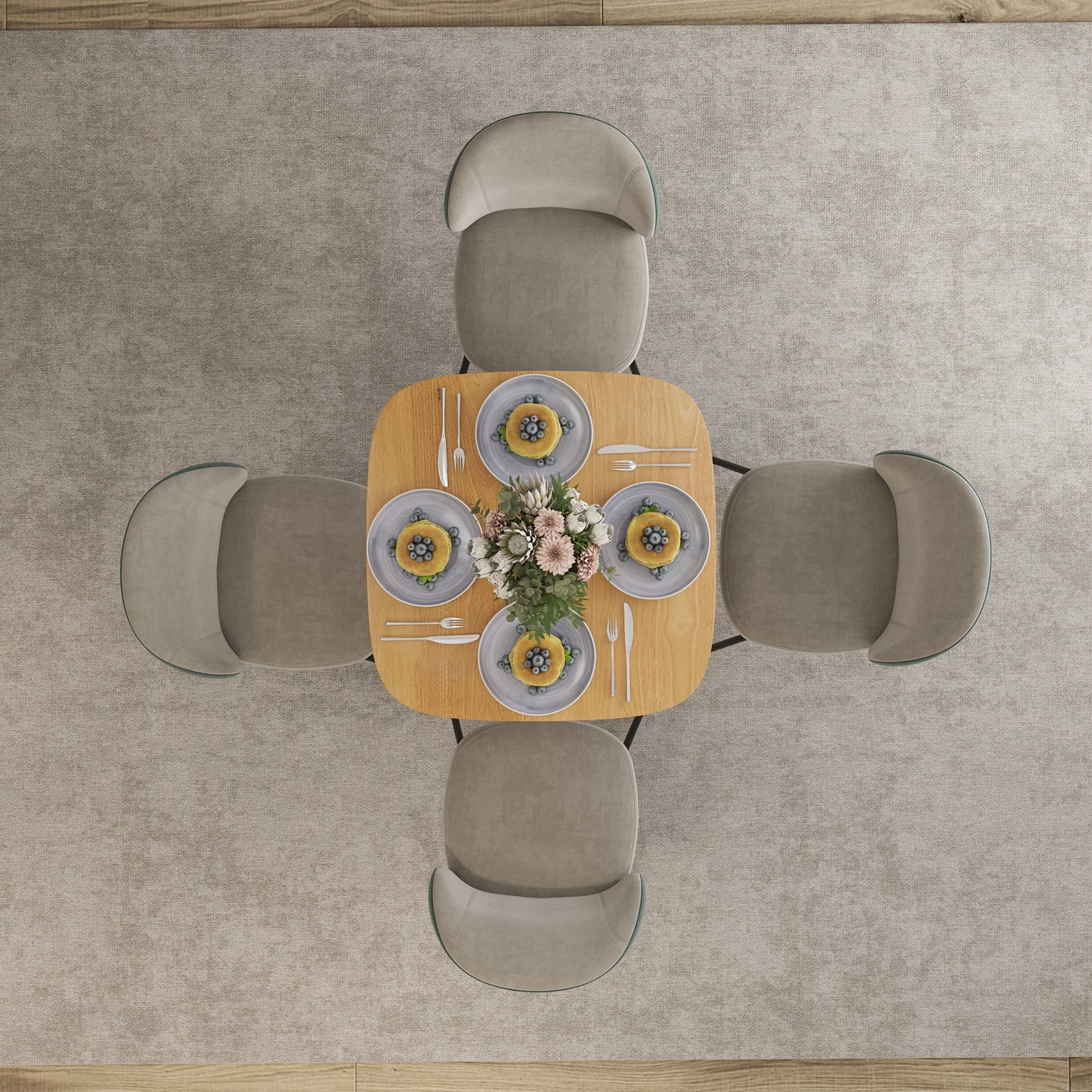 Dining Table for 4 People - Modern Kitchen Table with Wood-Effect Top, 27.6" x 27.6", Natural Wood