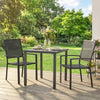 Stackable Patio Chairs Set of 2, Outdoor Dining Chairs with Faux Wicker Steel Mesh Back, Slatted Seat, Armrests, Black