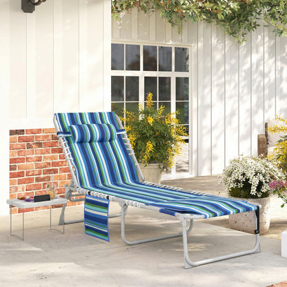 Tanning Chair with Face Hole and Side Table - Blue Stripe