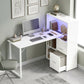 54" Computer Desk with Drawers, Home Office Desk with Storage, Power Outlets and LED Lights, White