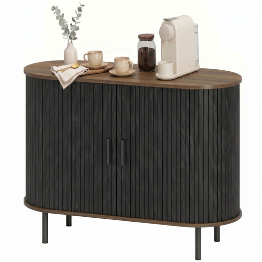 Sideboard Buffet Cabinet with Curved Tambour Doors - Brown Wood Grain