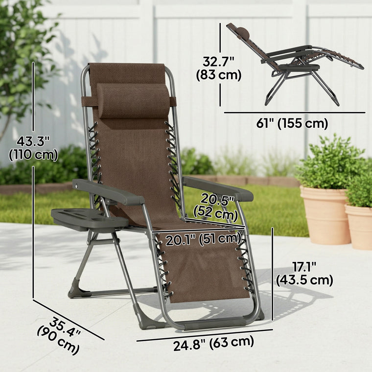 2-Piece Zero Gravity Chair Set with Cup Holder & Headrest