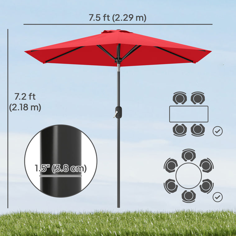 Wine Red Patio Sun Umbrella with 6 Ribs