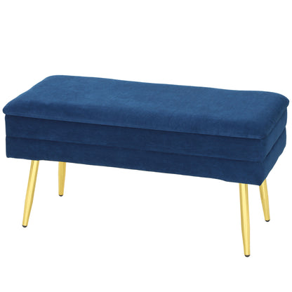 31" Velvet Storage Ottoman Bench with Steel Legs - Dark Blue