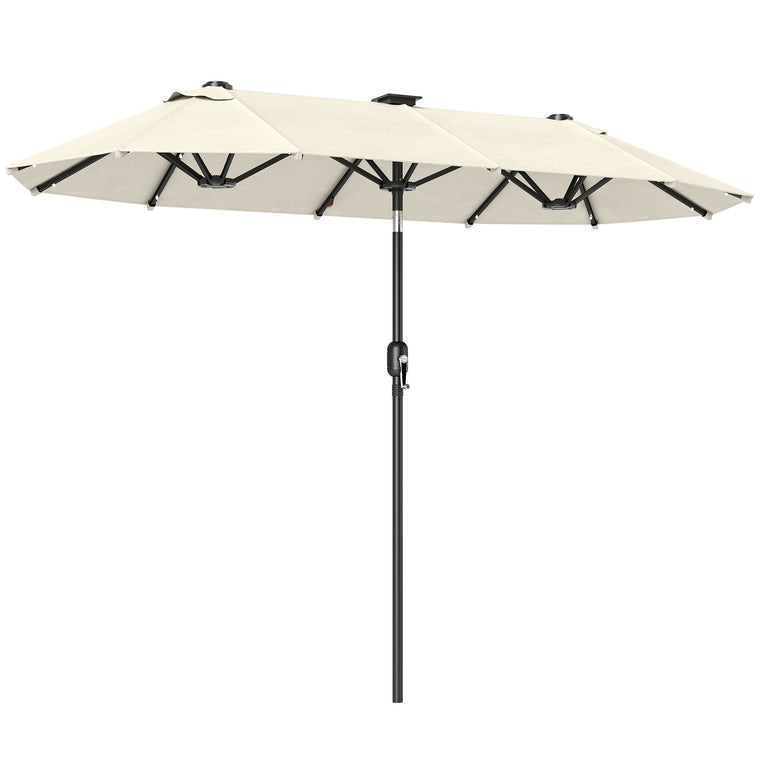 10ft Beige Double-Sided Umbrella with 35 LED Lights