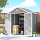 6x5 Plastic Garden Storage Shed with Floor Window Lockable Doors and Vents Outdoor Wood Effect Grey