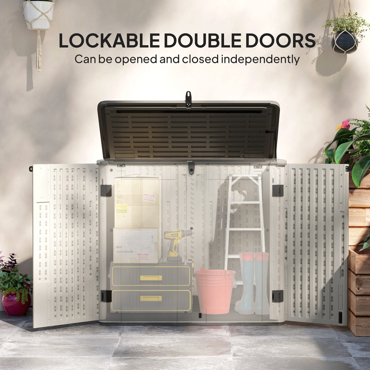 185 Gallon Storage Cabinet with Openable Top and Lockable Doors