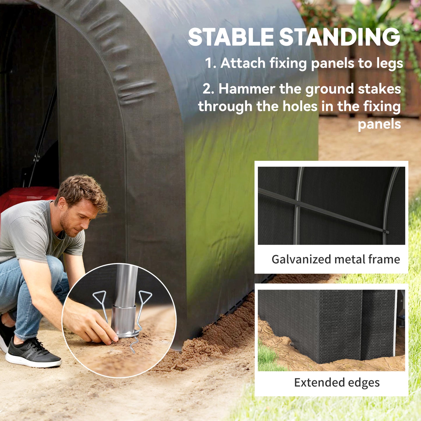Outdoor Storage Shed, Heavy Duty Galvanized Steel Portable Shed for Bike, Motorcycle, Garden Tools, Black