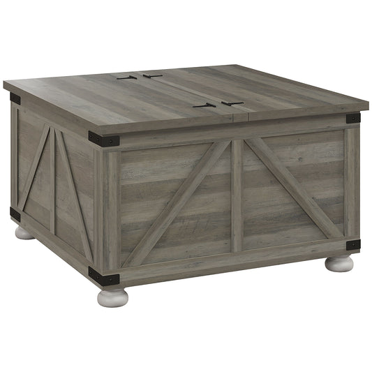 Farmhouse Square Coffee Table with Flip-Top Storage - Distressed Grey