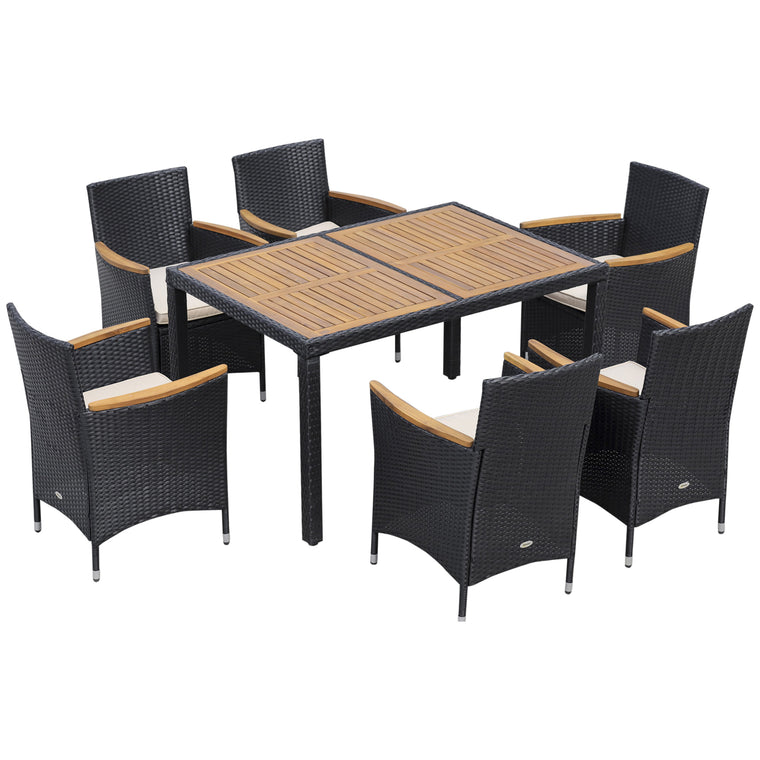 7-Piece PE Wicker Dining Set with High-Back Armchairs