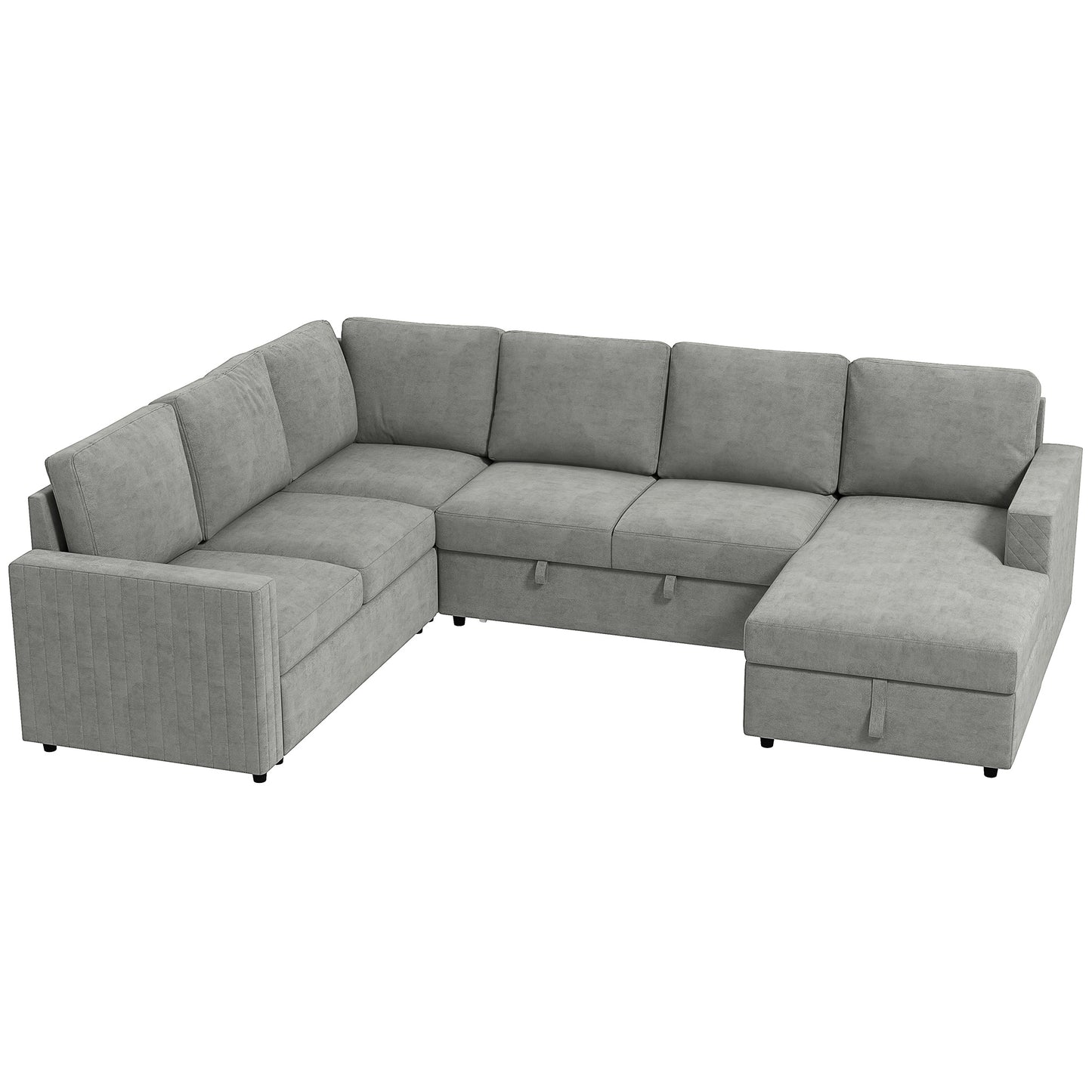 Pull Out Sofa Bed, Sleeper Sofa Couch with Hidden Storage, Chaise Lounge, Velvet Upholstery, U-Shaped Futon Couch