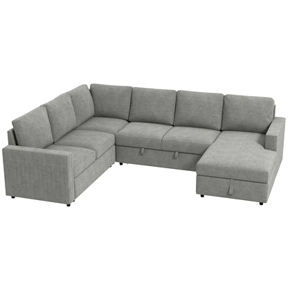 Pull Out Sofa Bed, Sleeper Sofa Couch with Hidden Storage, Chaise Lounge, Velvet Upholstery - U-Shaped Futon Couch