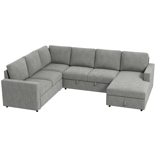 Pull Out Sofa Bed, Sleeper Sofa Couch with Hidden Storage, Chaise Lounge, Velvet Upholstery - U-Shaped Futon Couch