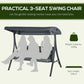 3-Person Patio Swing Chair, Outdoor Porch Swing Bench with Adjustable Canopy, Cushioned Seat, Dark Grey