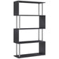 5-Tiers Geometric Wooden Bookcase S-Shaped Storage Bookshelf Display with Metal Frame for Living Room, Bedroom, Home Office, Black