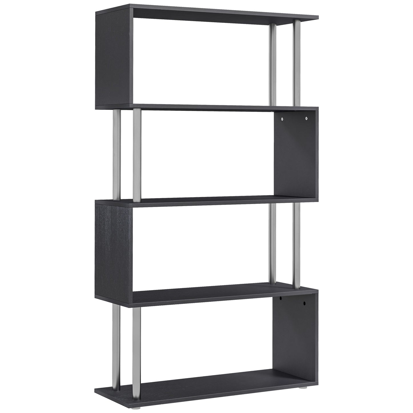 5-Tiers Geometric Wooden Bookcase S-Shaped Storage Bookshelf Display with Metal Frame for Living Room, Bedroom, Home Office, Black
