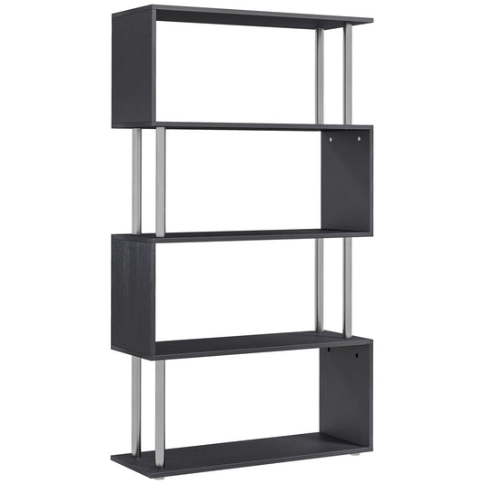 5-Tier S-Shaped Geometric Bookcase - Black