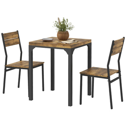 3-Piece Dining Table Set for 2 with Metal Legs - Rustic Brown